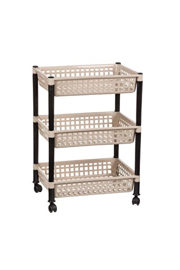 OEM Plastic storage shelf with wheels, beige, 30x40x56 cm