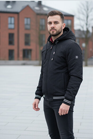 embody Men's jacket, large size, waterproof, with detachable hood, pockets, with zip, black 7992-1
