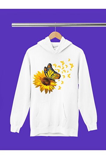 MAGORS Sunflower Printed Cotton Long Sleeve Ribbed 3-Ply Hooded Sweatshirt