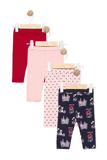 Divonette Girl's 4-Piece Lycra Cotton Tights Set (2-5 Years) Elastic Waist Soft Patterned Fabric