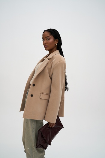 MAİ COLLECTİON Kaela Bel Seated Beige Blazer