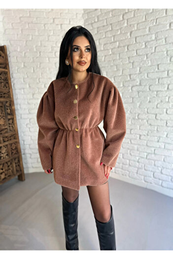 moneta boutique Jachetă de damă cu talie elastică din țesătură Fox cu nasturi aurii