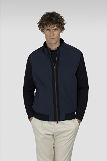 PAUL&SHARK Men's Regular Fit Stand Collar Pure Wool Content Long Sleeve Navy Blue Knitwear 15311268-050