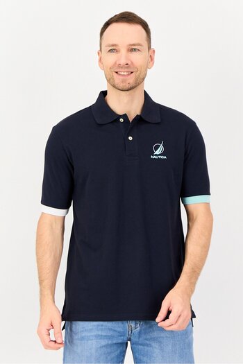 Nautica Men Regular Fit Embroidered Logo Short Sleeve Polo Shirt, Dark Navy
