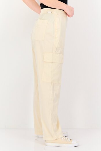 Reiko Women Parachute Fit Plain Cargo Pants, Cream