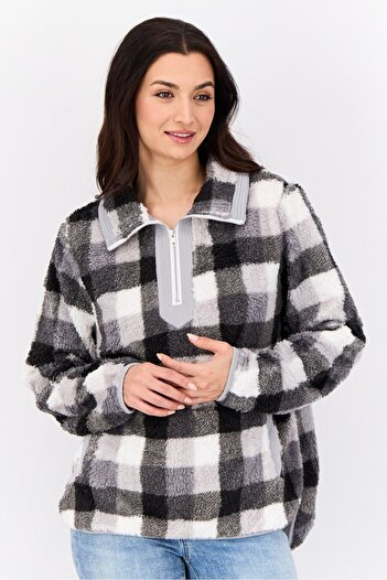 BKE Women Mock Neck Checkered Sweater, Multicolor