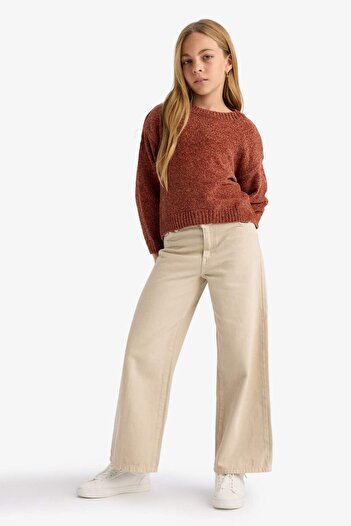 DeFacto Girls' Crew Neck Chenille Sweater F2619A825Wn