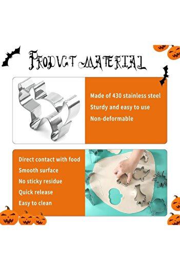 DELPI Set of 8 cookie and biscuit molds, Halloween, 12 pieces, Stainless steel, Silver