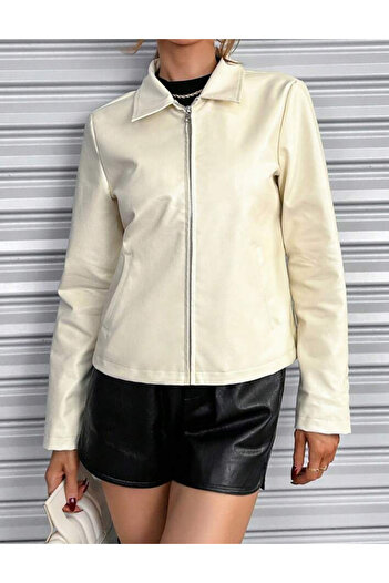 SHEIN faux leather jacket, cream