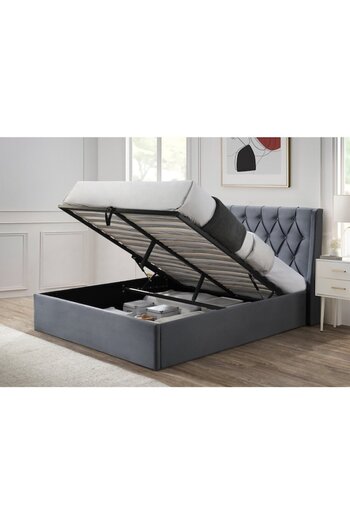 OEM Prestige Upholstered Bed 1, 180x200, with Folding Metal Slat and Storage Space, Gray