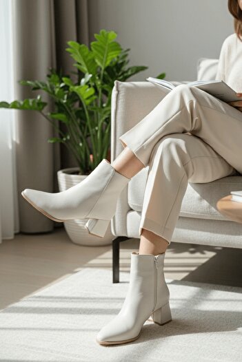 DİVOLYA Timma Beige Skin (5 cm Heeled) Daily Use Women's Boots