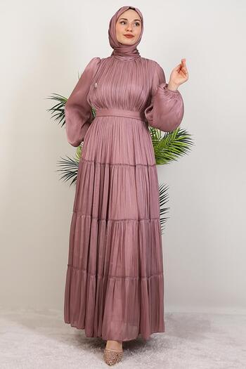 GİYZAMİLA Aydeniz Brooch Evening Dress Dusty Rose