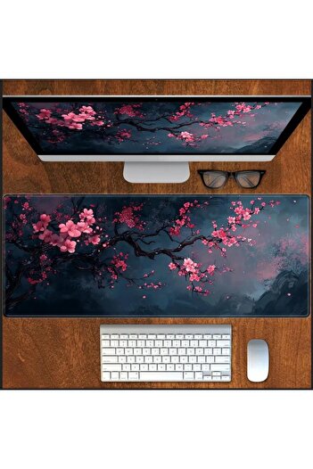 sgeteknoloji 90X40 cm Cherry Blossom Themed Anti-Slip Base Speed Surface Gaming Mouse Pad