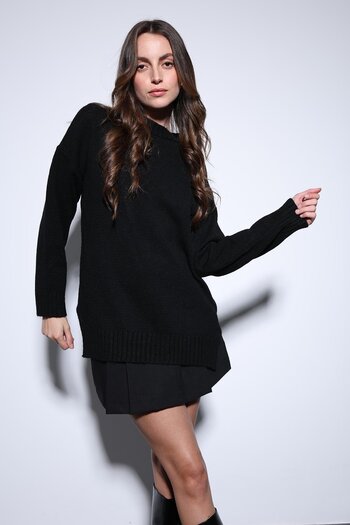 Antioch Black Slit Detailed Women's Sweater
