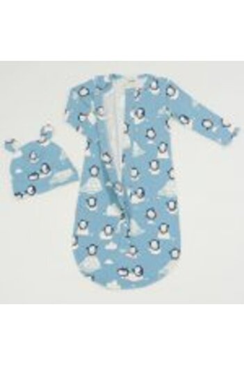 liloo Sac de dormit si caciulita cu urechi bumbac - aqua imprimeu model pinguini