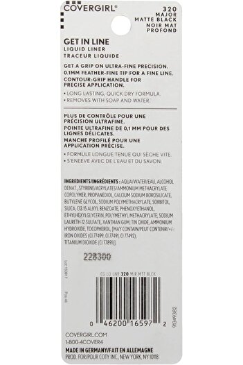 covergirl Get In Line Liquid Eyeliner – Major Matte Black, Long-Lasting, Fine Tip, Quick-Dry, Easy Removal