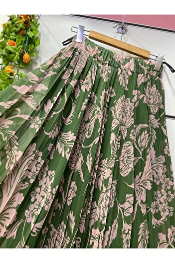 edu collection Patterned Chiffon Bell Skirt with Lining