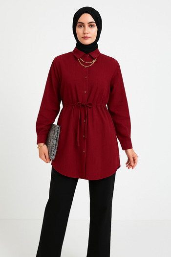 HİFADEN Women's Hijab Shirt Monaco, Balloon Sleeves and Shoulder Pleat Design: Mannequin Height1.67 Kg:62