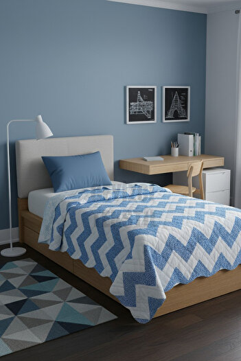 Çt Çeyizci Tekstil Blue Zigzag Single Summer Single Blanket |   Single Pike 160X230Cm Without Pillow