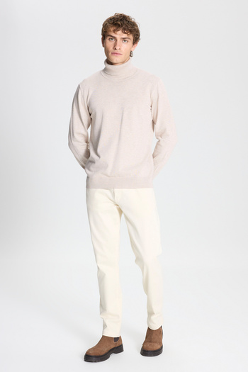 AC&Co / Altınyıldız Classics Beige Melange Full Turtleneck Knit Sweater