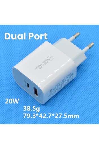 Flippy Fast Charging QC 3.0 Charger, Flippy, Dual Port USB-A, USB-C, European Standard, 20 W, White