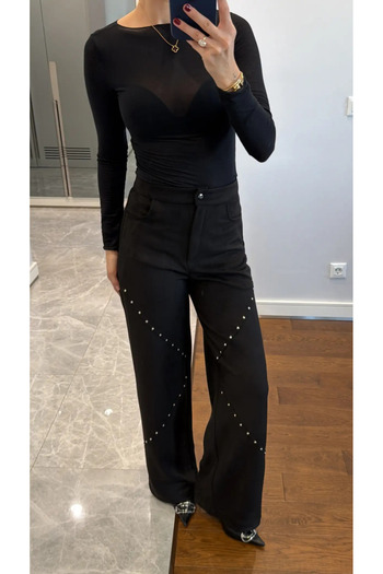 My Blog Black Staple Detailed Trousers - 40582