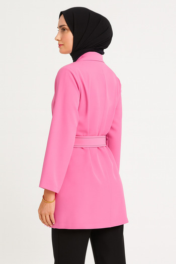 HİFADEN Women's Double Fabric Belted Button Detailed Hijab Jacket