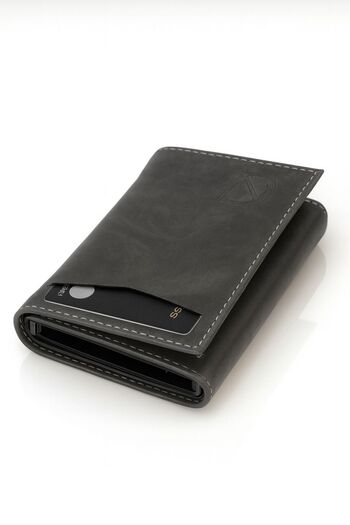 Av A Dos Leather Mechanism Wallet Automatic Cash Compartment Sliding Card Holder Wallet Black
