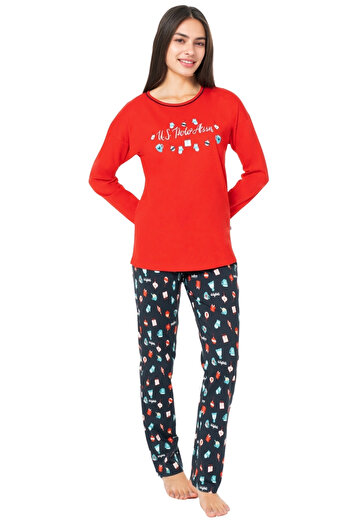 U.S. Polo Assn. Women's Red Long Sleeve Pajama Set – Comfortable and Stylish Patterned Top and Bottom Set