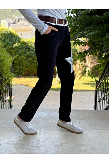 Punta Otantik Ls12520 Italian Pocket Stone Velvet Trousers Black
