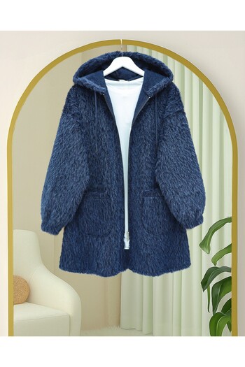 Modamorfo Hooded Pocket Zippered Bearded Cap - Navy