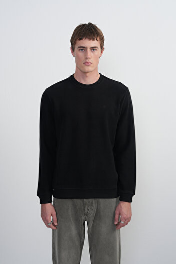 SILVANO Men's Crew Neck Basic Loose Black Sweatshirt