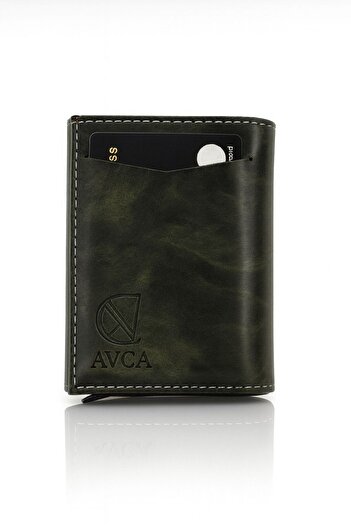 Av A Dos Leather Mechanism Wallet Automatic Cash Compartment Sliding Card Holder Wallet Black