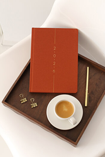 Matt Notebook 2026 Year A5 Linen Weekly Agenda 15X21 cm - 12 Months Cinnamon