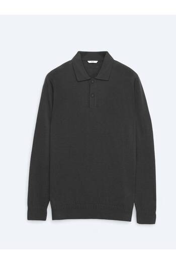 Kip Black Polo Neck Jacquard Wool Blend Knit Sweater