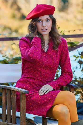 Los banditos Hakim Collar Button Detailed Tie-Up Fuchsia Flannel Dress