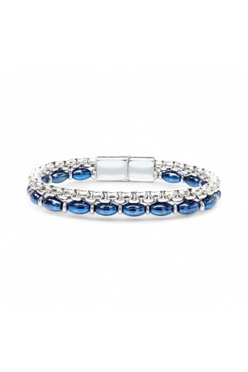 FM Silver and Blue Barley Hematite Bracelet with Steel Chain 31832B21D5