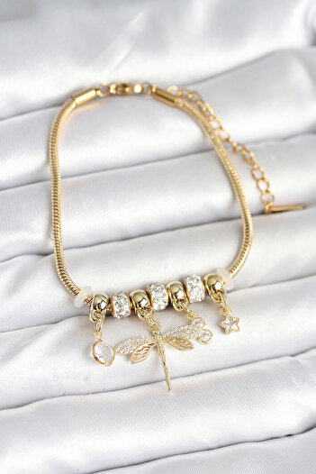 BESKAR Brass Gold Color Dragonfly Charm Women's Bracelet