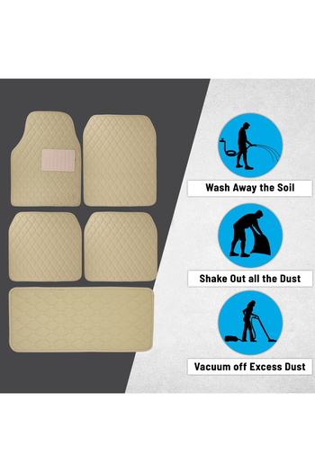Generic 5Pcs Luxury Leather Car Floor Mats Set – Odorless, Waterproof, Anti-Slip, Easy to Clean Beige
