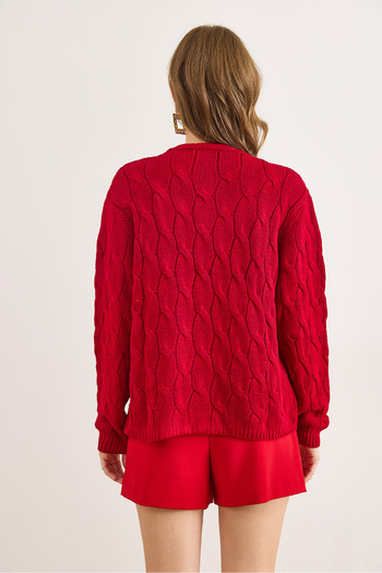 Olalook Women's Burgundy Hair Braided Knitwear Cardigan Hrk-19000298