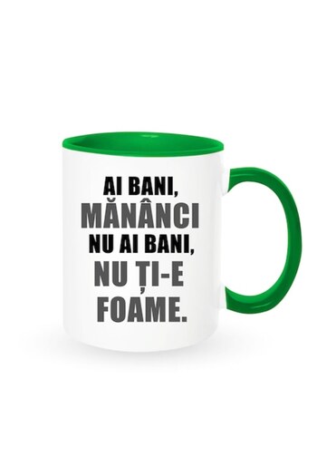 OEM Personalized mug with message: 'If you have money you eat, if you don't have money you're not hungry