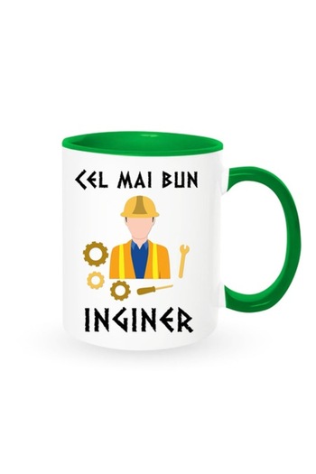 OEM Personalized mug with message: 'The best engineer', Betaprint, white with green interior, 330ml
