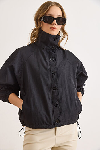 Olalook Women's Black Six-Pocket Button and Zipper Closure Jacket Ckt-19000477