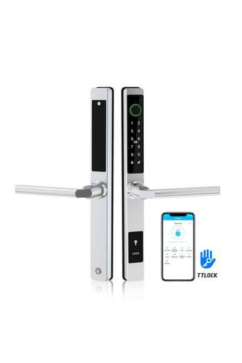 OEM Yala smart ultraslim pentru usi termopan, , cod, card, aplicatie TTLock, Wi-Fi, argintiu