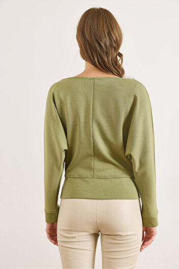 Olalook Women's Oil Green Boat Neck Modal Buttoned Flowy Blouse Blz-19003133