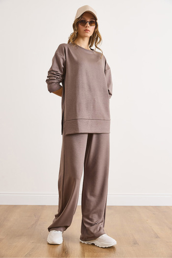 Olalook Women's Mink Modal Buttoned Soft Textured Top and Bottom Set Tkm-19000441