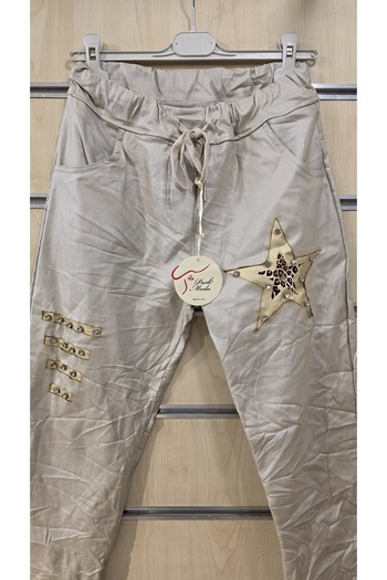 Park Moda Italian Leather Trousers with Stone Detail