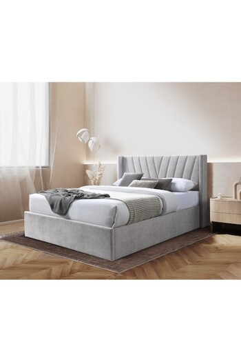 OEM Pat tapitat Prestige 2, 180x200, cu somiera metalica rabatabila si spatiu de depozitare, culoare Cre