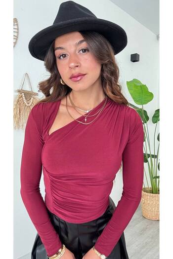 ÇEÇİM Women's One Shoulder Detailed Long Sleeve Blouse Hyn-58078