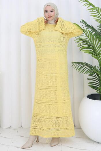 hafsamina Lined Openwork Dress Yellow Hm2841